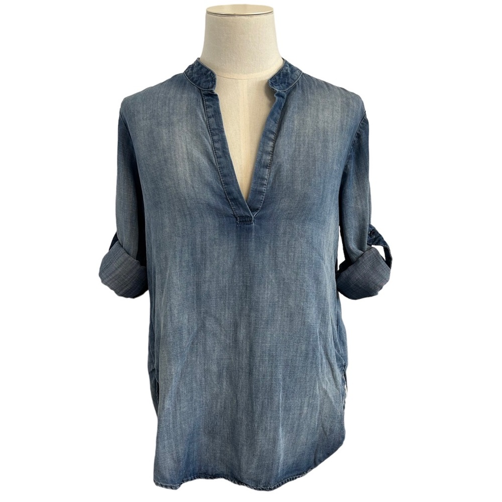 Bella Dahl Tencel Tab Sleeve Denim Pullover Shirt Womens XS.‎